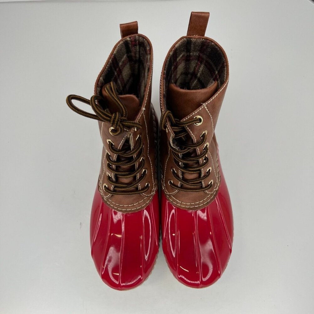 Dr Scholl's Women's Red Brown Lace-Up Sleek Waterproof Size 7 Rain Duck Boots - Picture 4 of 10